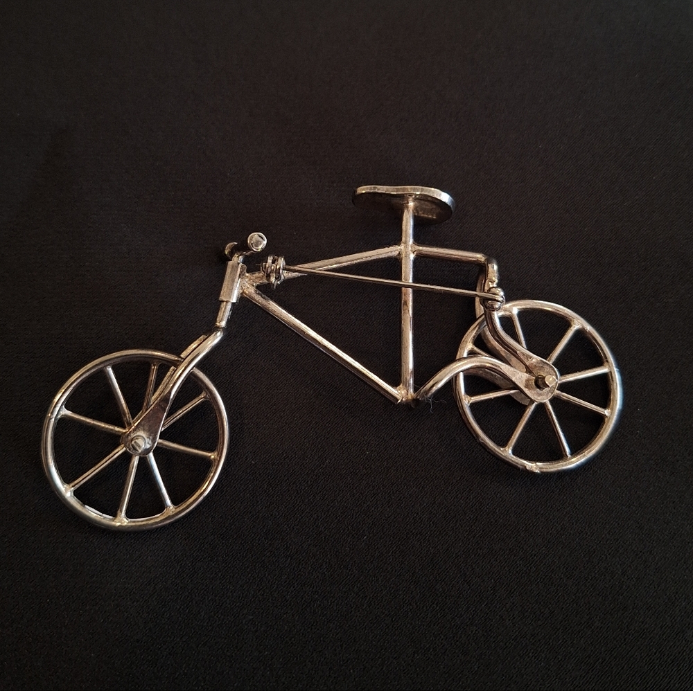 Taxco Bicycle Brooch Pin Movable Wheels Rare Find